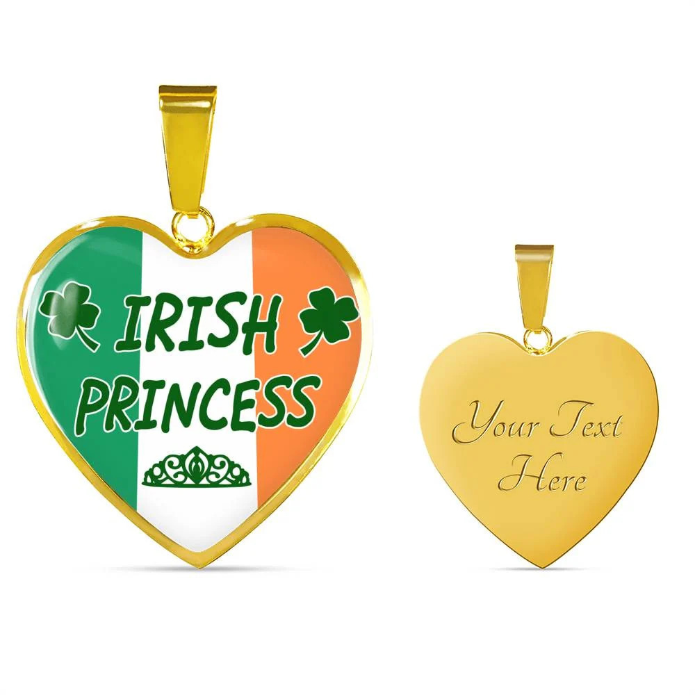Irish Princess Necklace Personalized Engraved Gold Heart Necklace Custom Name D